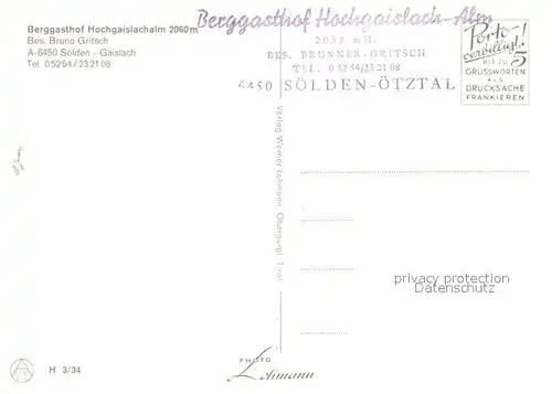 AK / Ansichtskarte Soelden oetztal Gaislach Berggasthof Hochgaislachalm Kat. Soelden