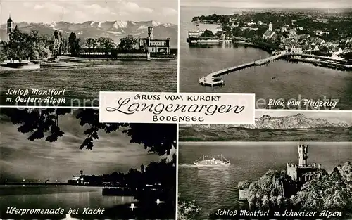 AK / Ansichtskarte Langenargen Bodensee Fliegeraufnahme Nachtstimmung Schlos Alpen Kat. Langenargen