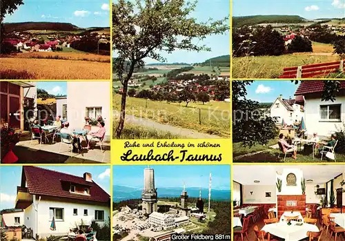 AK / Ansichtskarte Laubach Taunus Gasthaus Pension Zur frischen Quelle Landschaftspanorama Grosser Feldberg Fliegeraufnahme Kat. Graevenwiesbach