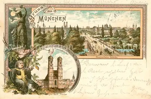AK / Ansichtskarte Muenchen Maximilians Bruecke Frauenkirche Kat. Muenchen