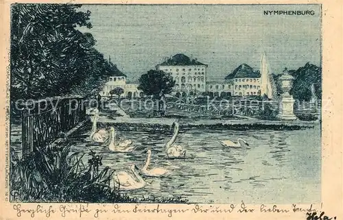 AK / Ansichtskarte Nymphenburg Schloss Schwaene Kuenstlerkarte Kat. Muenchen