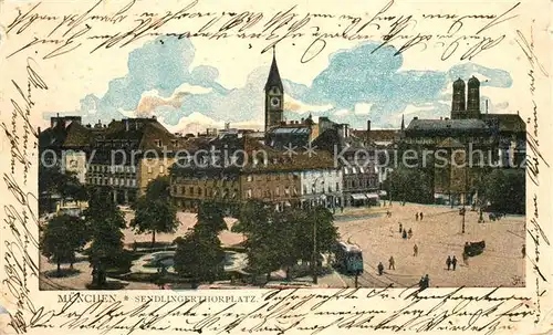 AK / Ansichtskarte Muenchen Sendlingertorplatz Strassenbahn Kuenstlerkarte Kat. Muenchen