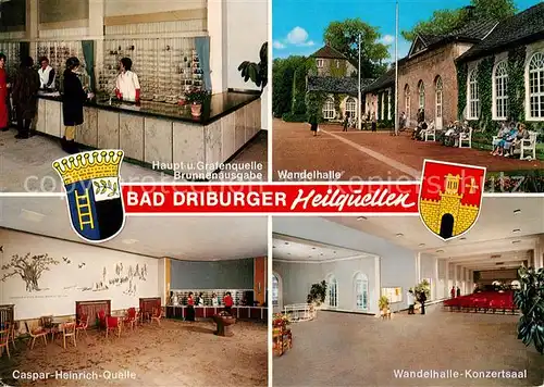 AK / Ansichtskarte Bad Driburg Heilquellen Wandelhalle Konzertsaal Brunnenausgabe Wappen Kat. Bad Driburg