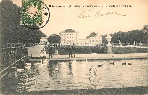 AK / Ansichtskarte Muenchen Kgl Schloss Nymphenburg Parkseite mit Fontaine Kat. Muenchen
