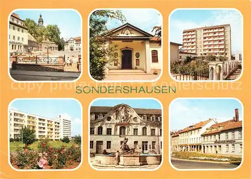 AK / Ansichtskarte Sondershausen Thueringen Platz der DSF Haus der Kunst Appartementhaus Wohngebiet oestertal Borntal Wohnscheibe Hochhaus Schlosshof Stadtcafe Platz der Opfer des Faschismus Kat. Sondershausen