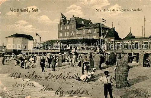 AK / Ansichtskarte Westerland Sylt Strand mit Conzert Pavillon Kat. Westerland