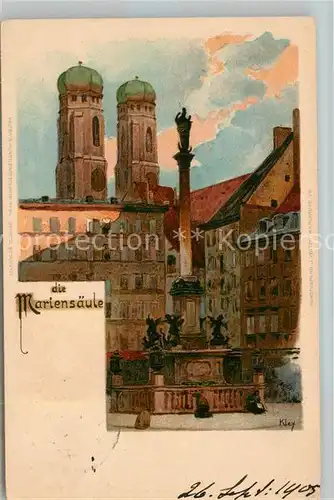 AK / Ansichtskarte Muenchen Mariensaeule Frauenkirche Kuenstlerkarte Kley Kat. Muenchen