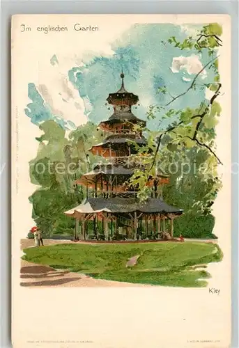 AK / Ansichtskarte Muenchen Englischer Garten Chinesischer Turm Kuenstlerkarte Kley Kat. Muenchen
