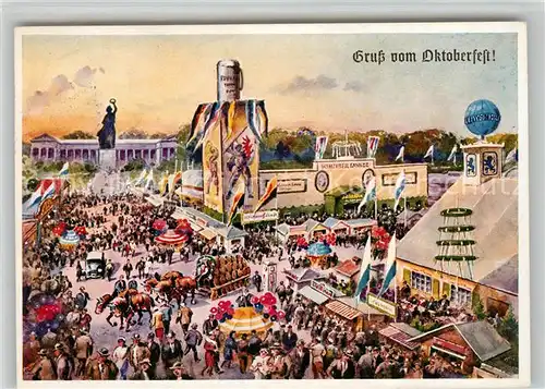 AK / Ansichtskarte Muenchen Oktoberfest Panorama Wiesn Bavaria Kuenstlerkarte Kat. Muenchen