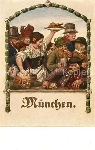 AK / Ansichtskarte Muenchen Hofbraeuhaus Karikatur Wirtshausleben Kat. Muenchen