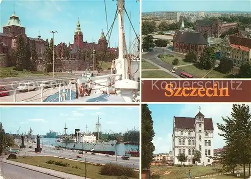 AK / Ansichtskarte Szczecin Stettin Hakenstrasse Gebaeude Segelschiff Kirche Hafen Dampfer Kunstgymnasium