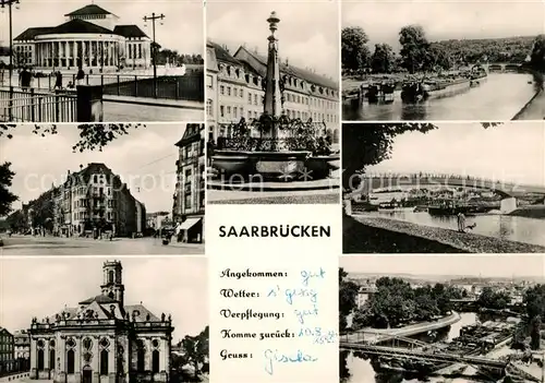 AK / Ansichtskarte Saarbruecken Teilansichten Gebaeude Brunnen Saarbruecke Binnenschifffahrt Kat. Saarbruecken