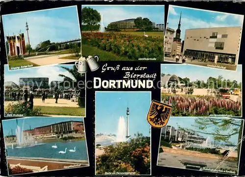 AK / Ansichtskarte Dortmund Kaiserhain Westfalenhalle Bibliothek Turm Bahnhofsvorplatz Linde Fernmeldeturm Hauptbahnhof Cafe Orchidee Kat. Dortmund