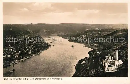 AK / Ansichtskarte Koblenz Rhein Blick ins Rheintal mit Schloss Stolzenfels und Marksburg Fliegeraufnahme Kat. Koblenz