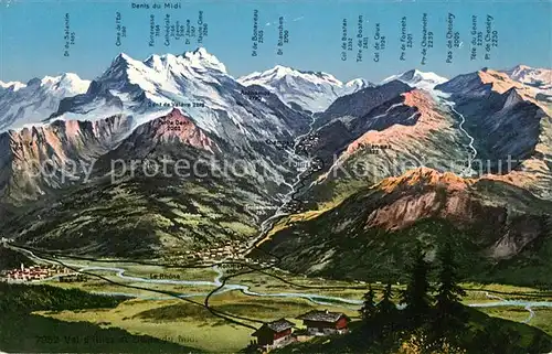 AK / Ansichtskarte Monthey Monthey Panoramakarte Bergkette Rhone Kat. Monthey