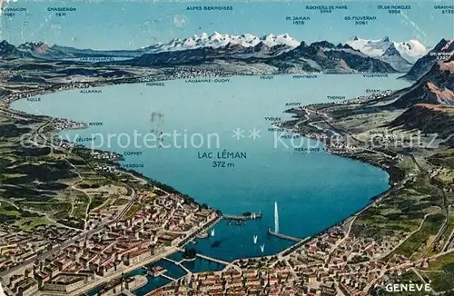 AK / Ansichtskarte Genf GE Panoramakarte Bergkette Lac Leman Kat. Genf