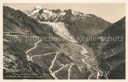 AK / Ansichtskarte Grimselstrasse Furkastrasse Gletsch Rhonegletscher