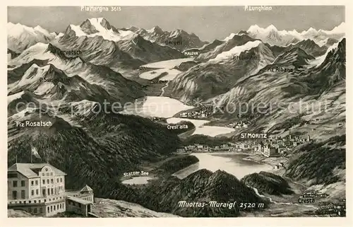 AK / Ansichtskarte Muottas Muragl Panoramakarte Oberengadiner Seen Kat. Muottas Muragl