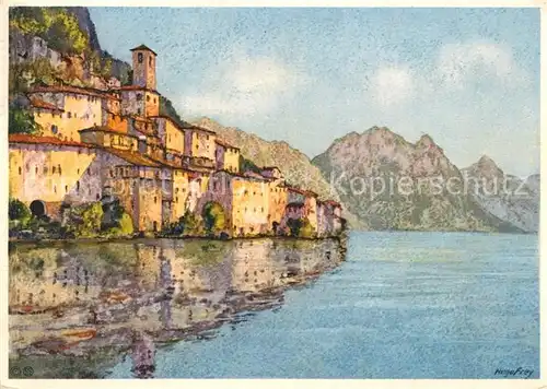 AK / Ansichtskarte Lugano Lago di Lugano Panorama Kuenstlerkarte