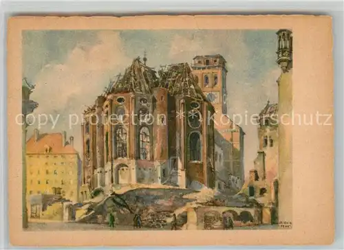 AK / Ansichtskarte Muenchen Kriegszerstoerte Peterskirche 1944 Kuenstlerkarte Kat. Muenchen