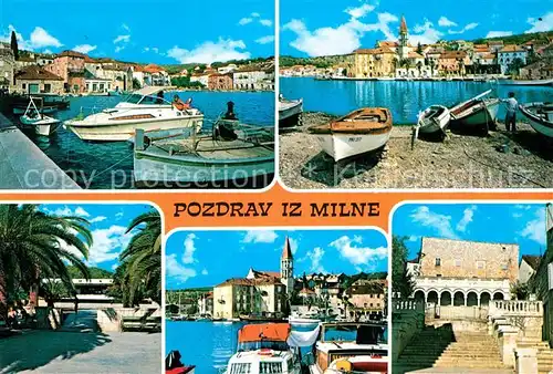 AK / Ansichtskarte Milna Split Dalmatien Hafen Motorboot Fischerboot Teilansicht Kirche Kat. Kroatien