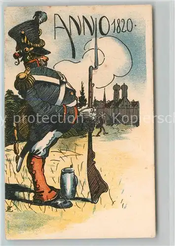 AK / Ansichtskarte Muenchen Soldat anno 1820 Karikatur Kat. Muenchen