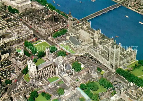 AK / Ansichtskarte Westminster London Westminster Bridge Houses of Parliament Westminster Abbey aerial view