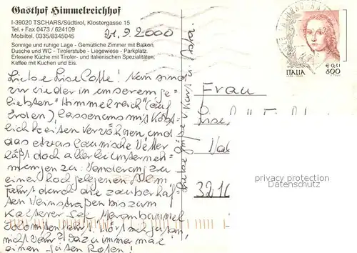 AK / Ansichtskarte Tschars Gasthof Himmelreichhof Kat. Kastelbell Tschars