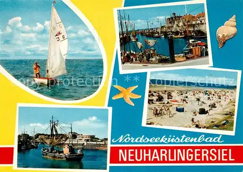 AK / Ansichtskarte Neuharlingersiel Segeln Fischkutter Hafen Strand Seestern Muschel Kat. Neuharlingersiel