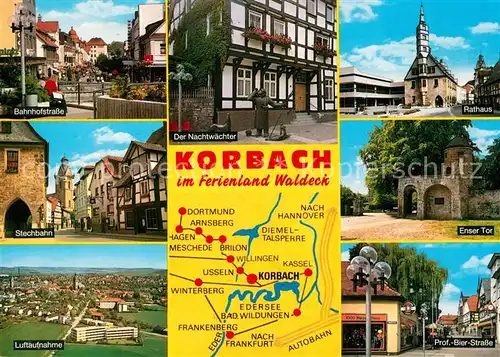 AK / Ansichtskarte Korbach Bahnhofstrasse Enser Tor Rathaus Nachtwaechter Stechbahn Kat. Korbach