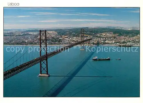 Lisboa Bruecke ueber den Tejo Schiff Fliegeraufnahme Kat. Portugal