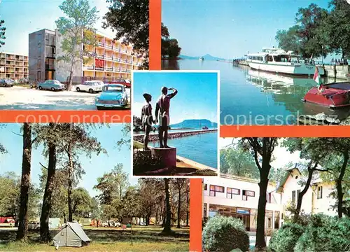 AK / Ansichtskarte Fonyod Hotel Campingplatz Denkmal Statue Hafen Ausflugsdampfer