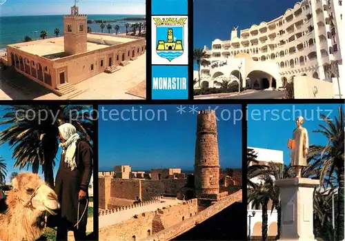 AK / Ansichtskarte Monastir Tunesie Hotel Habib Moschee Denkmal Statue Kamel