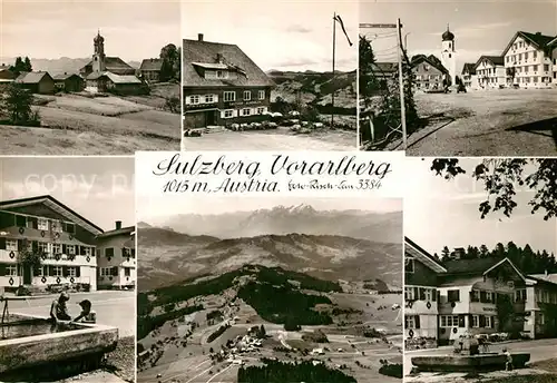 AK / Ansichtskarte Sulzberg Vorarlberg Teilansichten Hotel Restaurant Kirche Brunnen Alpenpanorama Fliegeraufnahme Kat. Sulzberg