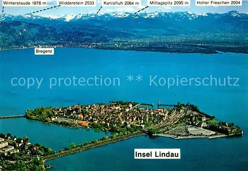 AK / Ansichtskarte Lindau Bodensee mit Alpenkette Fliegeraufnahme Kat. Lindau (Bodensee)