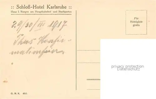 AK / Ansichtskarte Karlsruhe Baden Schloss Hotel am Stadtgarten