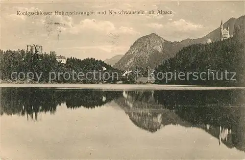 AK / Ansichtskarte Hohenschwangau Koenigsschloesser Hohenschwangau und Neuschwanstein mit Alpsee Kat. Schwangau