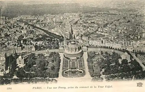 AK / Ansichtskarte Paris Vue sur Passy prise du sommet de la Tour Eiffel Kat. Paris
