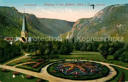 AK / Ansichtskarte Harz Region Hexentanzplatz Eingang ins Bodetal Rosstrappe