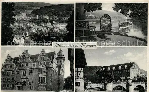 AK / Ansichtskarte Hann. Muenden Stadtblick Weserstein Rathaus Schloss Kat. Hann. Muenden