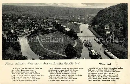 AK / Ansichtskarte Hann. Muenden Blick vom Dingelstedt Pressel Denkmal Weserlied Kat. Hann. Muenden