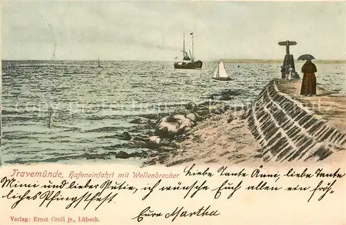 AK / Ansichtskarte Travemuende Ostseebad Hafeneinfahrt mit Wellenbrecher Kat. Luebeck
