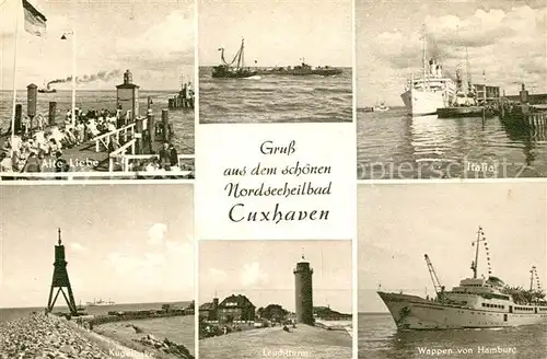 AK / Ansichtskarte Cuxhaven Nordseebad Alte Liebe MS Italia Kugelbake Leuchtturm MS Wappen von Hamburg Kat. Cuxhaven