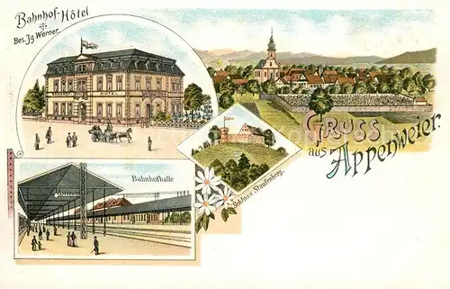 AK / Ansichtskarte Appenweier Bahnhof Hotel Bahnhofhalle Schloss Staufenberg Litho Kat. Appenweier