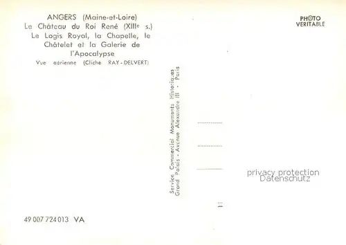 AK / Ansichtskarte Angers Chateau du Roi Rene XIII siecle Logis Royal Chapelle Chatelet et Galerie de l Apocalypse vue aerienne Kat. Angers