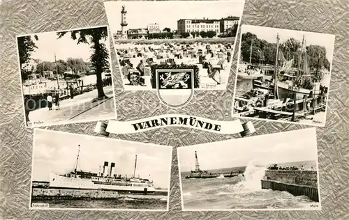 AK / Ansichtskarte Warnemuende Ostseebad Hafen Strand Faehrschiff Mole Kat. Rostock