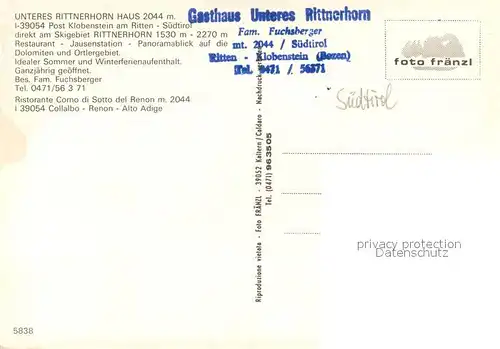 AK / Ansichtskarte Klobenstein Ritten Gasthaus Unterhorn am Rittnerhorn Wintersportplatz Alpen Kat. Renon Ritten Suedtirol