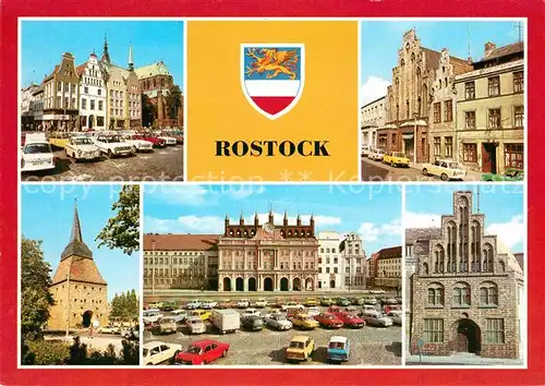 AK / Ansichtskarte Rostock Mecklenburg Vorpommern Ernst Thaelmann Platz Giebelhaeuser Marienkirche Gr Wasserstrasse Steintor Rathaus Kerkhofhaus Kat. Rostock