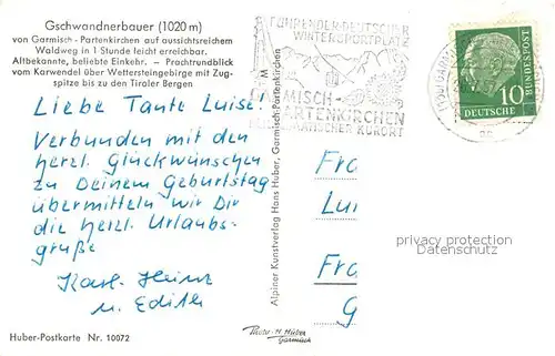 AK / Ansichtskarte Garmisch Partenkirchen Gschwandnerbauer Bergwiesen Alpenpanorama Huber Karte Nr 10072 Kat. Garmisch Partenkirchen