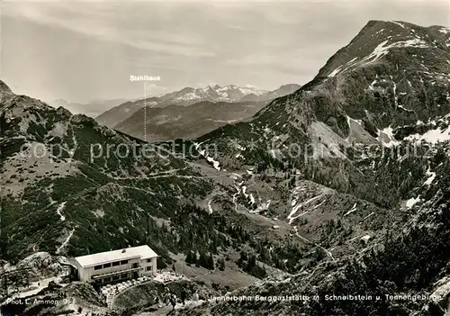 AK / Ansichtskarte Jenner Berchtesgaden Jennerbahn Berggaststaette mit Schneibstein und Tennengebirge Kat. Berchtesgaden